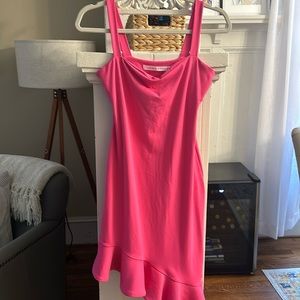 Size 4/6 pink asymmetrical dress with red ruffle layering